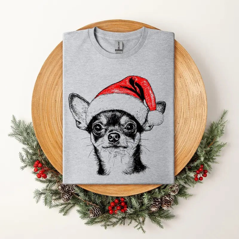 Chihuahua, Santa, Dog, Christmas, Dog Lover, Pet T-Shirt, Soft Style Tee, Women's Graphic Tshirt Hoodie, Sweatshirt
