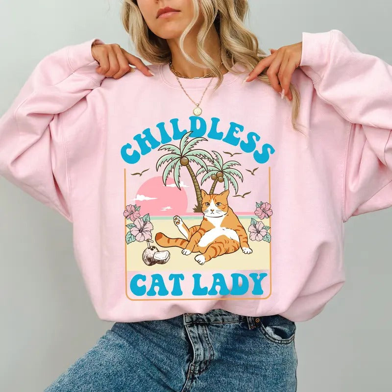 Childless Cat Ladies Sweatshirt, Funny Coconut Tree Crewneck for Women, Feminism Sweater, Childless Cat Ladies Tops for...
