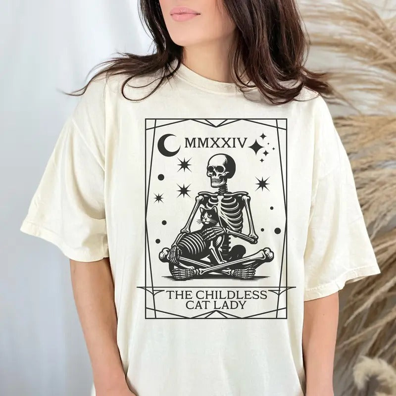 Childless Cat Lady Tshirt, Tarot Card Shirt, Skeleton Design, Unisex Garment-Dyed 1717 t-shirt, Vote 2024, Election Humor...