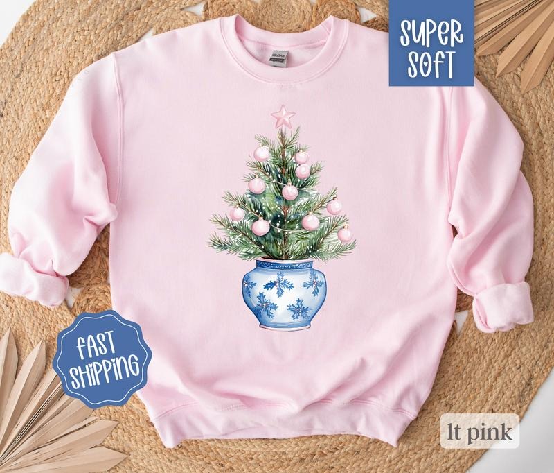 Chinoiserie Christmas Tree Sweatshirt, Merry Christmas Sweater, Women's Holiday Crewneck T-Shirts, Hoodie | HypeCrazeTee.com