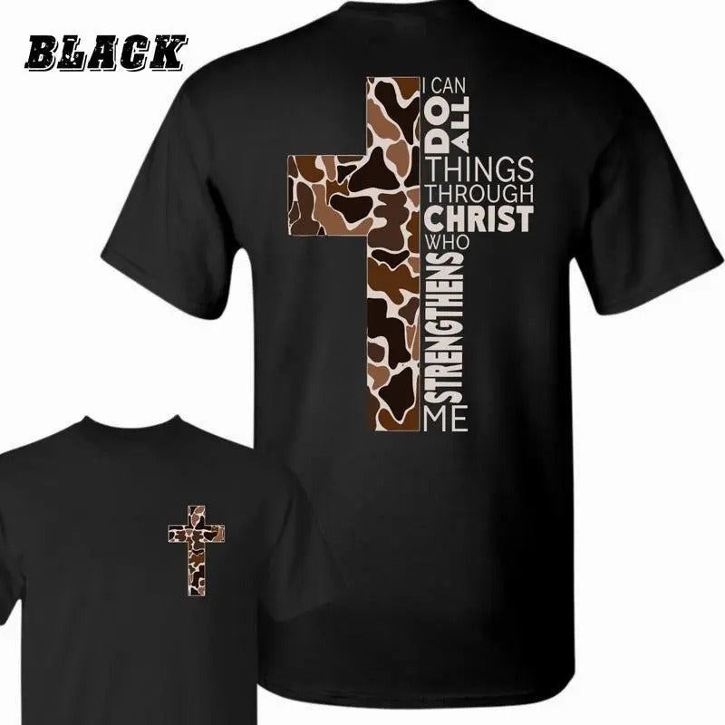 Christian Camouflage Cross T-shirt - Black Pullover with Quote, Faith-Inspired Unisex Apparel for Everyday Wear and...