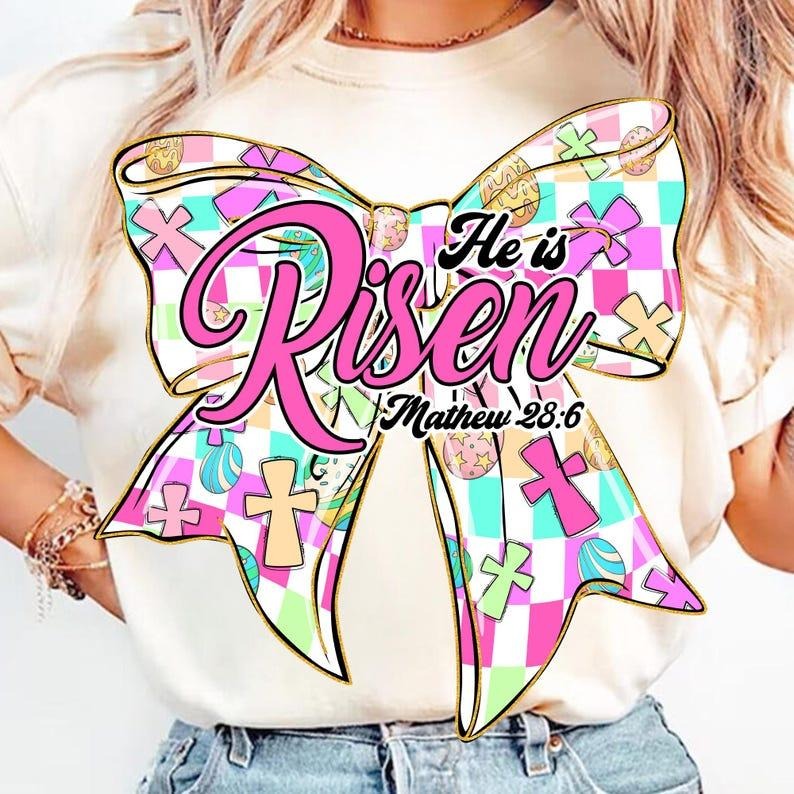 Christian Coquette T-shirt, He is Risen, Retro Easter, Checkered Cross, True Story Hoodie, Sweatshirt | HypeCrazeTee.com