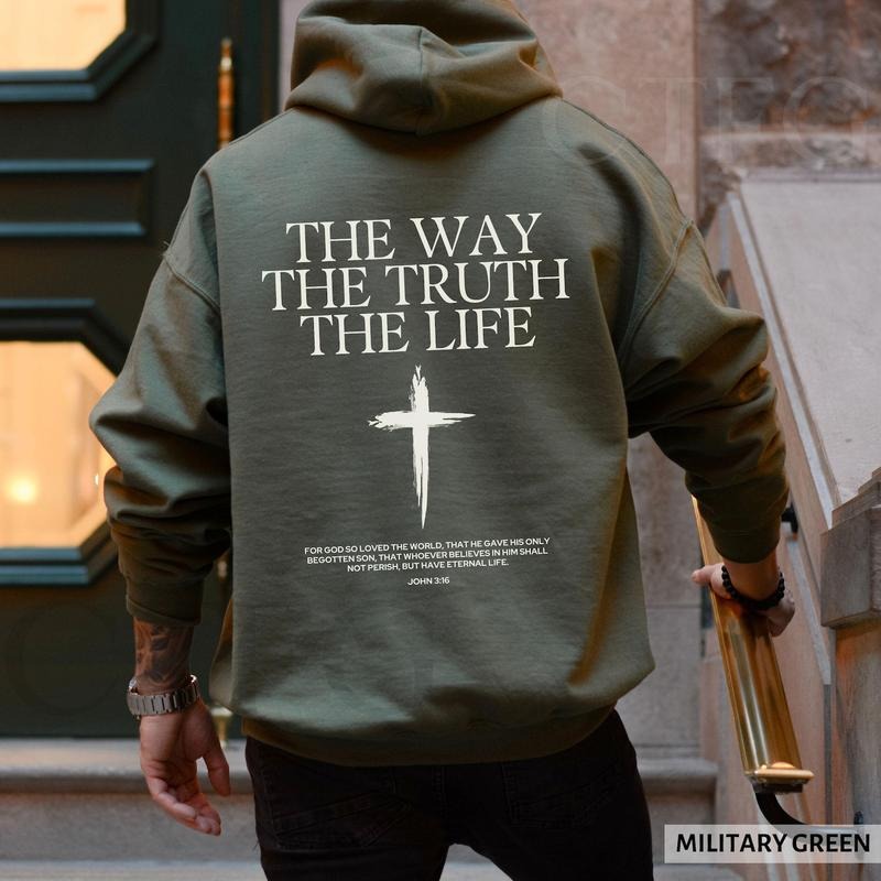 Christian Cross Hoodie For Men: Unisex Front Back Print Christianity Sweater, Christian Gift, Unisex Casual Pray...