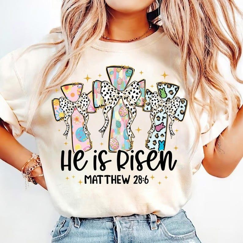 Christian Easter He Is Risen Retro Jesus Bible Verse Cross Matthew 28:6 T-Shirts, Hoodie, Sweatshirt