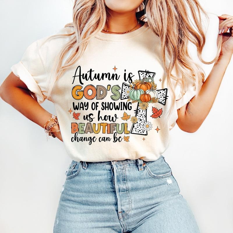 Christian Fall T-Shirt, Fall Cross T-Shirt, Fall Shirt Religious Jesus T-Shirt, Dalmatian Doodle T-Shirt,Autumn...