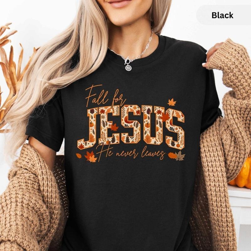 Christian Halloween Shirt Jesus Shirt for Thanksgiving Cute Fall Autumn Religious Cotton Fabric Top Womenswear Black...