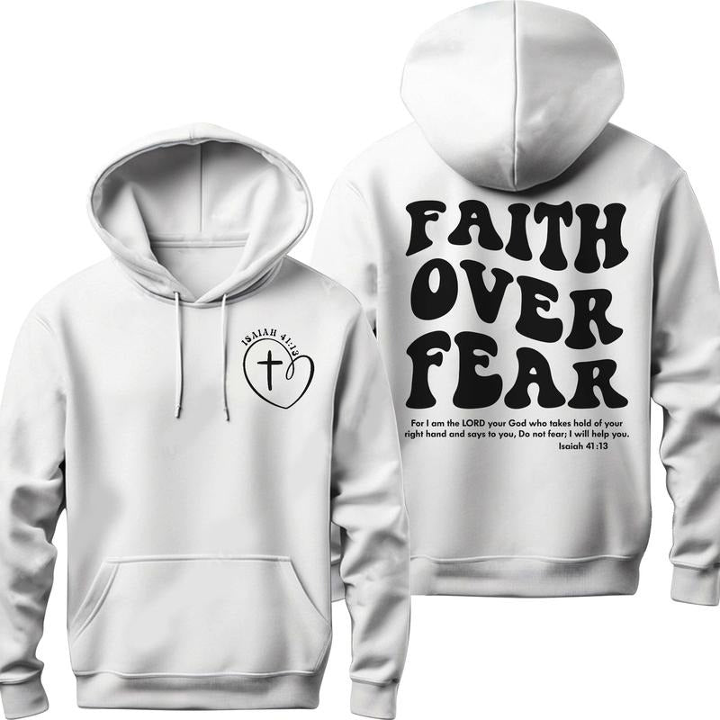Christian Hoodie Faith Over Fear Hoodie Religious Hooded Sweatshirt Bible Verse Sweater Back Print Hoodie Christian Woman...