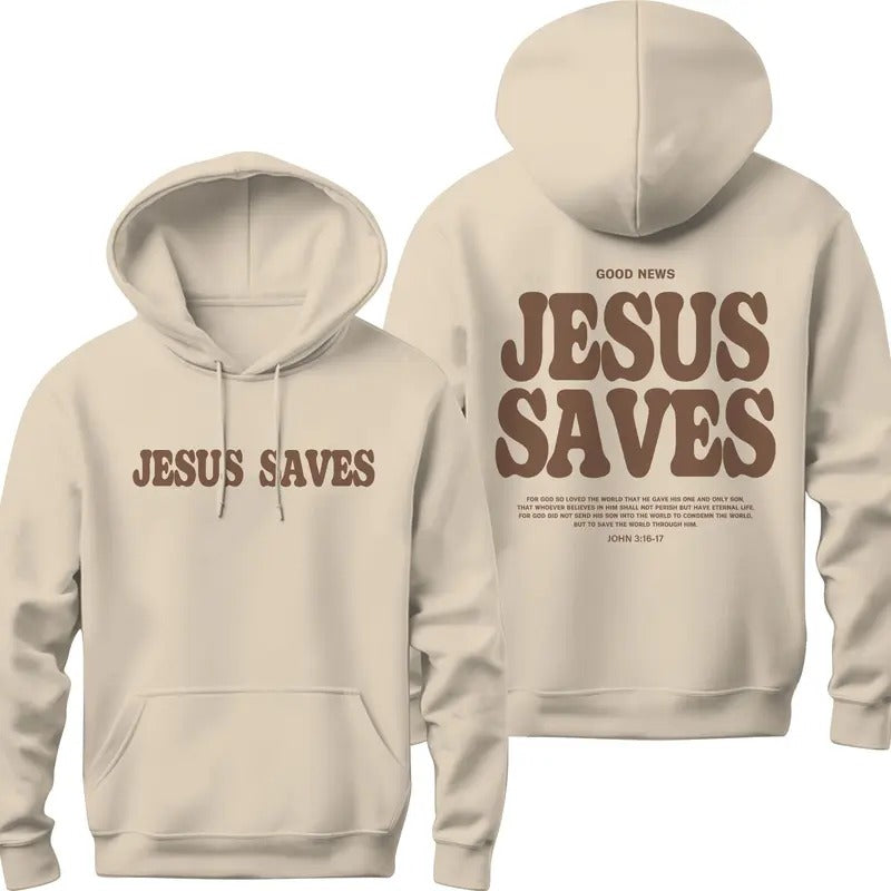 Christian Hoodie For Men, Jesus Saves Sweatshirt, Aesthetic Christian Streetwear Apparel, Bible Verse Jesus Hoodie, Mens...