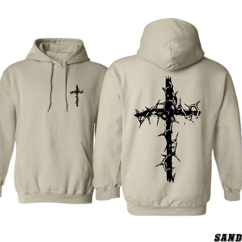 Christian Hoodie for Men - Cross & Thorns Design - Symbol of Faith & Redemption, Ideal Gift for Him Menswear Sweatshirts...