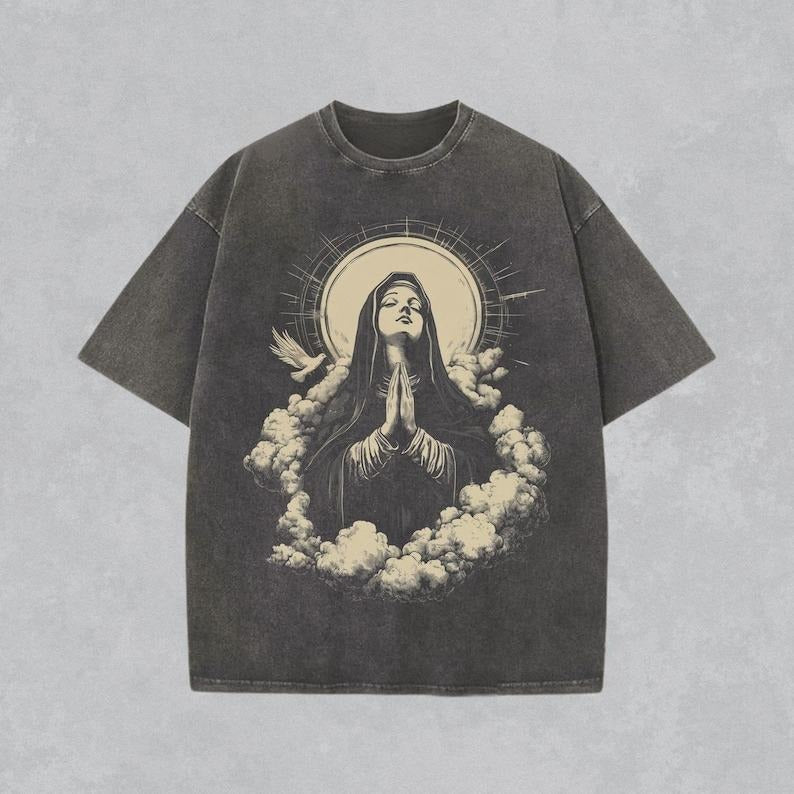 Christian Shirt Virgin Mary Graphic Tshirt Faith Comfort Unisex Tee Christmas or Easter Gift Holy Spirit Prayer Church...