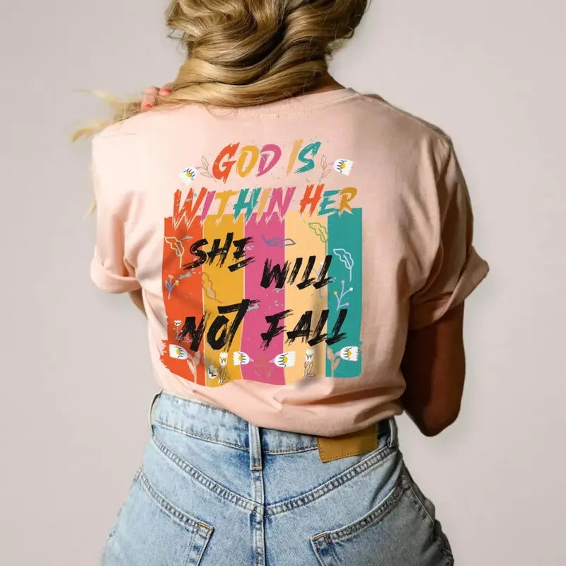 Christian T-shirts, Women's Shirts, Christian Apparel, Easter Shirt, Bible Verse Shirt, God is Within her She Will Not...