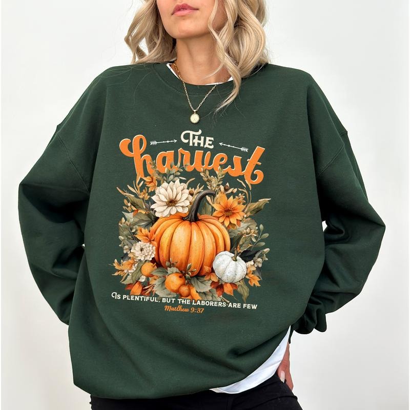 Christian The Harvest Is Plenty Sweatshirt, Vintage Autumn Pumpkins Crewneck, Bible Verve Sweaters, Cute Jesus Apparel,...