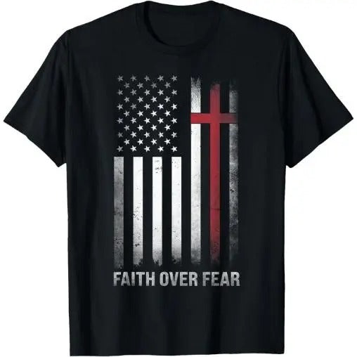 Christian US USA Flag American Christ Faith Over Fear Cross T-Shirt Made in USA Hoodie, Sweatshirt | HypeCrazeTee.com