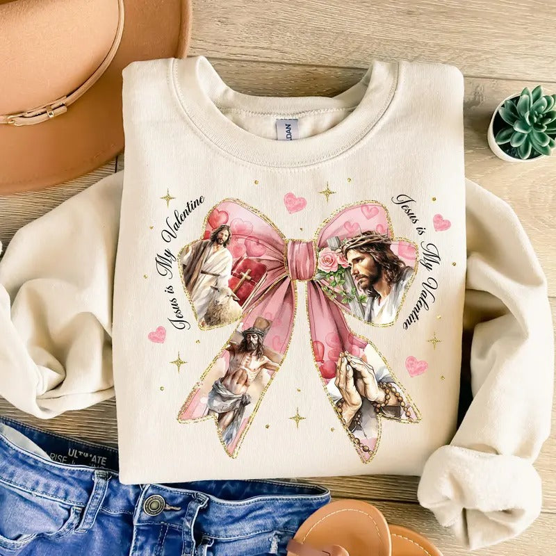 Christian Valentine Crewneck, Love Like Jesus Sweatshirt, Coquette Bow Sweater - Unisex Cotton T-Shirt