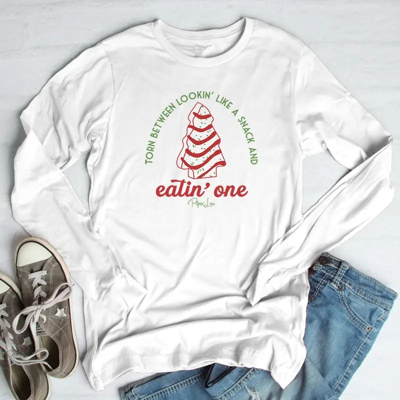 Christmas | Torn Between Lookin' Like A Snack And Eatin' One Outerwear Long Sleeve Tee, Made in the USA, Long Sleeve...