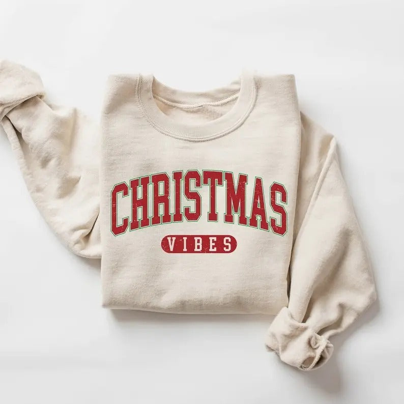 Christmas 2024 Sweatshirt, Retro Christmas Vibes Sweatshirt, Womens Christmas Sweatshirt, Holiday Sweater, Cute Christmas...