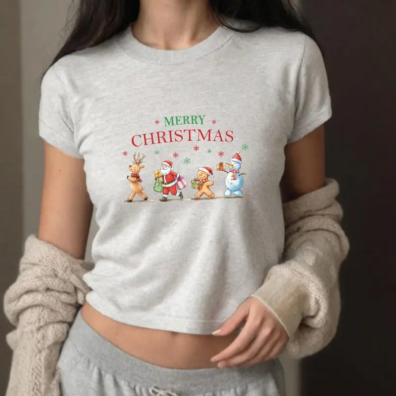 Christmas Baby Tee for Women - Retro and Funny Christmas Shirt