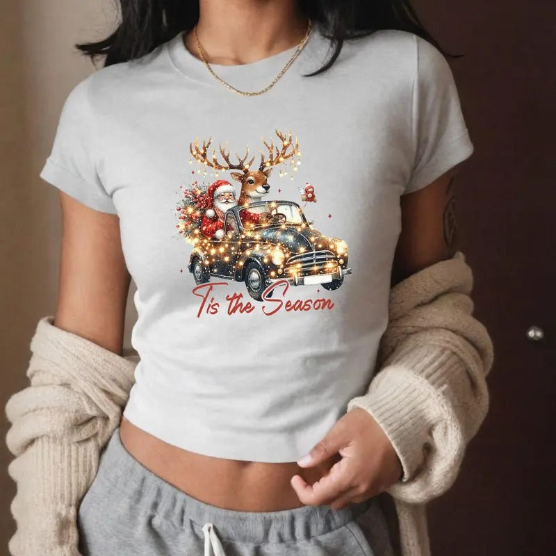 Christmas Baby tee, Retro Chistmas Baby tee Women, Baby tee Christmas Shirt Casual Comfort Hoodie, Sweatshirt