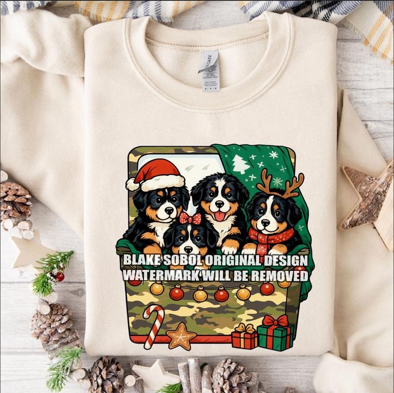 Christmas Camo Beer Cooler Bernese Mountain Dog Unisex Crewneck Sweatshirt, Hunting Camo Xmas Gifts, Camo Fishing Lovers...