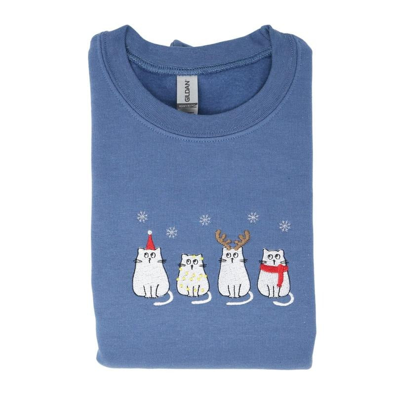 Christmas Cat Crewneck Sweatshirt T-Shirts, Hoodie | HypeCrazeTee.com