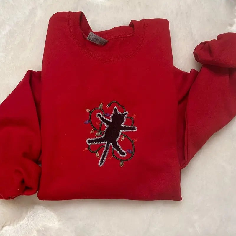 Christmas Cat Embroidered Crewneck Sweatshirt T-Shirts, Hoodie | HypeCrazeTee.com