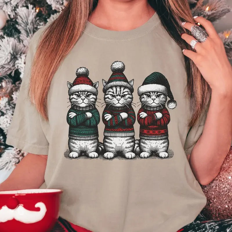 Christmas Cats  T-Shirt - Funny Xmas Cat Shirt for Cat Lovers - Pullover, Fabric Hoodie, Sweatshirt | HypeCrazeTee.com