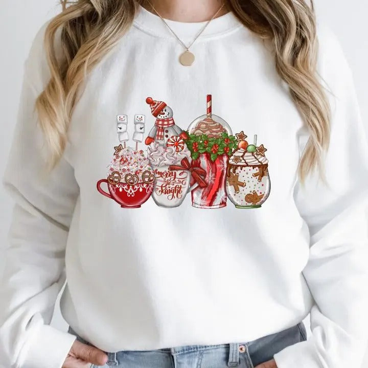 Christmas Coffee Hot Cocoa Latte Sweatshirt, Cute Xmas Coffee Weather Sweatshirt T-Shirts, Hoodie | HypeCrazeTee.com