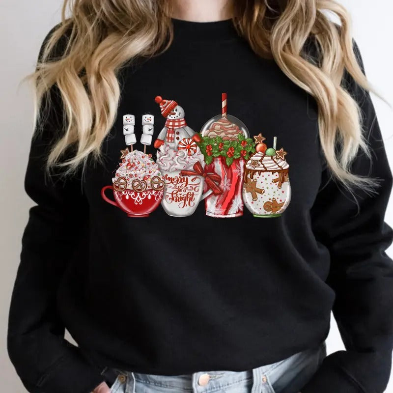 Christmas Coffee, Snowmen, Red Peppermint Iced Latte, Sweets Snow, Cozy Winter Women Sweatshirt, Cute Christmas, Cozy...