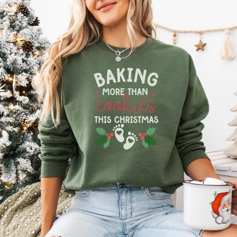 Christmas Cookies Pregnancy Announcement Christmas Sweatshirt, Pregnancy Reveal Christmas Sweater, Maternity Christmas...