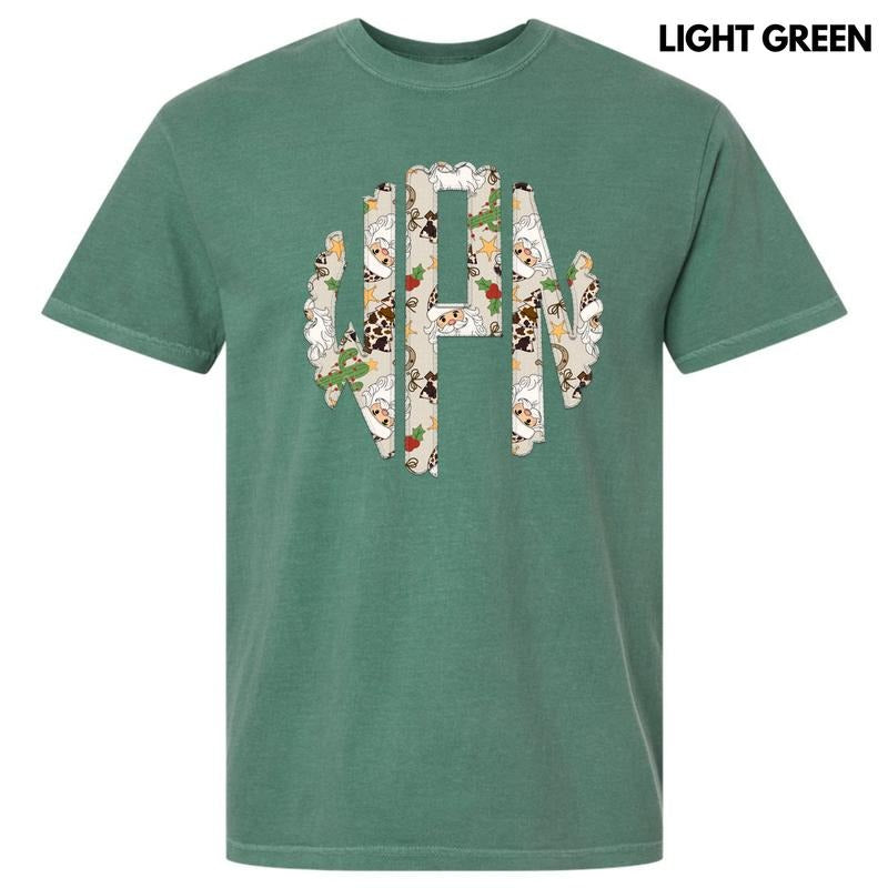 Christmas Cow Print Monogram Comfort Colors T-Shirt 'NLB' Hoodie, Sweatshirt | HypeCrazeTee.com