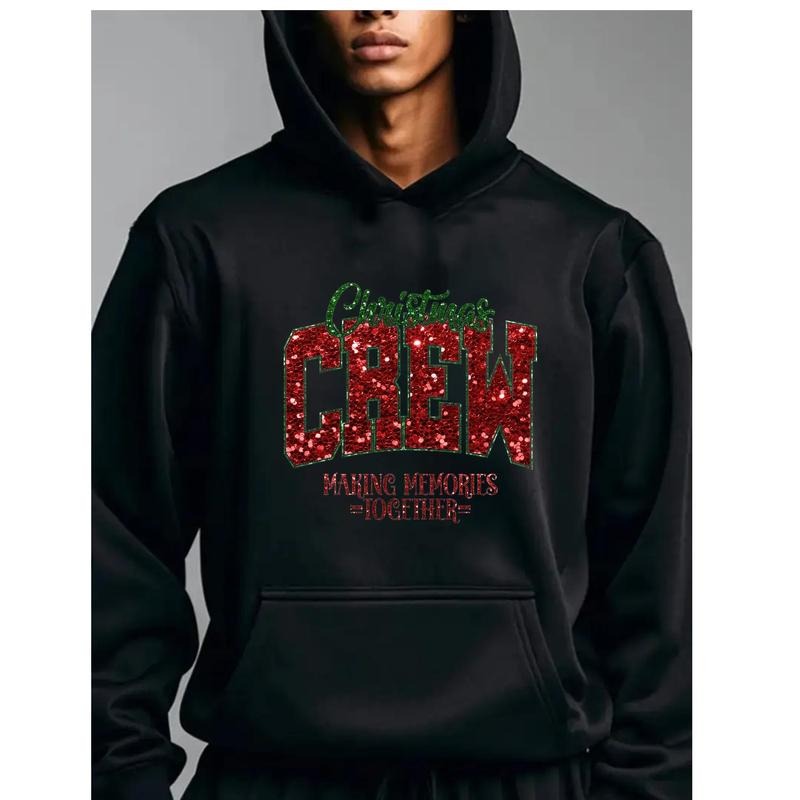 Christmas Crew Glitter Hoodie - Festive Holiday Making Memories Together Family Sweatshirt Hoodie T-Shirts | HypeCrazeTee.com