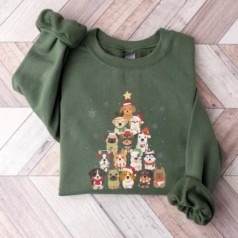 Christmas Dog Shirt, Christmas Dog Tree T-Shirt, Dog Owner Christmas Gift, Dog Lover Christmas Sweatshirt, Dog Lover,...