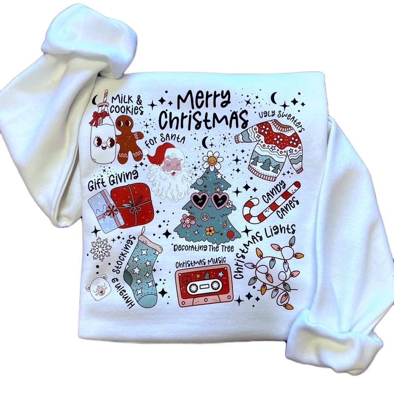 Christmas Doodles Sweatshirt, Vintage Christmas Crewneck T-Shirts, Hoodie | HypeCrazeTee.com