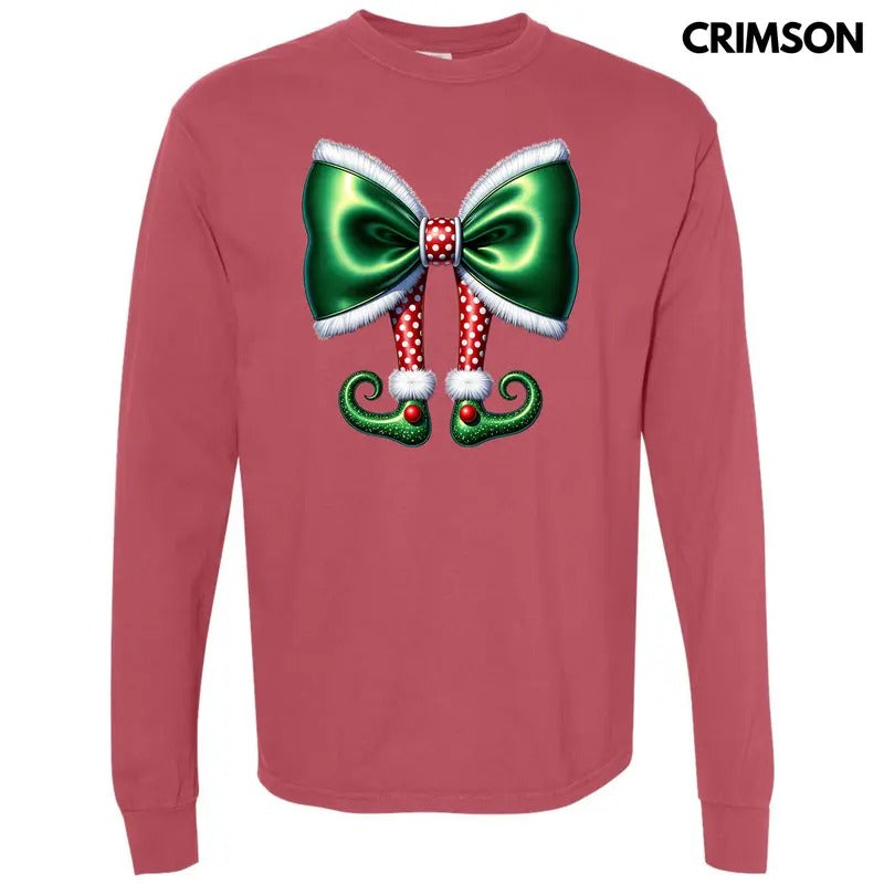Christmas Elf Bow Long Sleeve Comfort Colors T-Shirt 'NLB' Hoodie, Sweatshirt | HypeCrazeTee.com