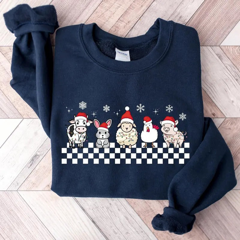 Christmas Farm Animals, Cow Animal Lover, Christmas Shirt, Xmas Farmer Family Gift, Xmas Farm Animals Sweater, Holiday...