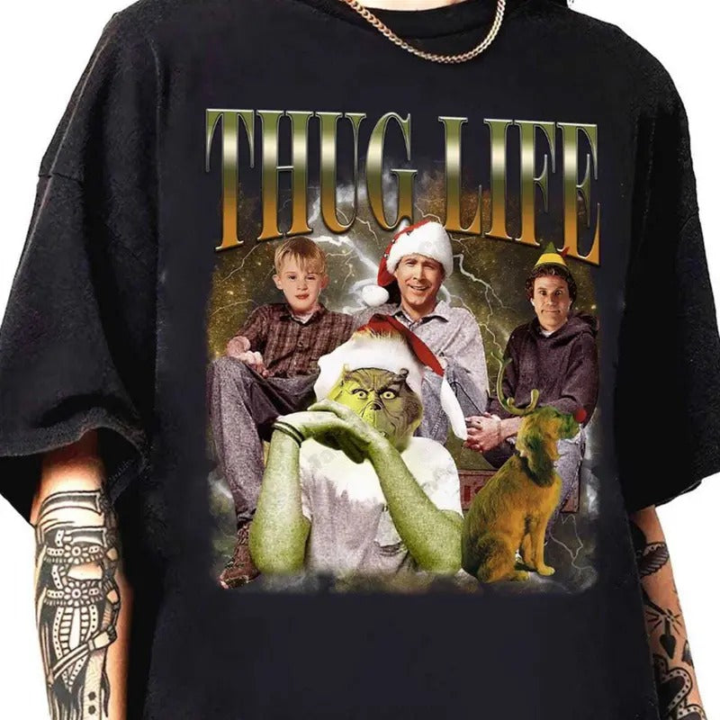 Christmas Friends Shirt - Thug Life Gr!nchmas Tee, Perfect for Holiday Gatherings Hoodie, Sweatshirt | HypeCrazeTee.com