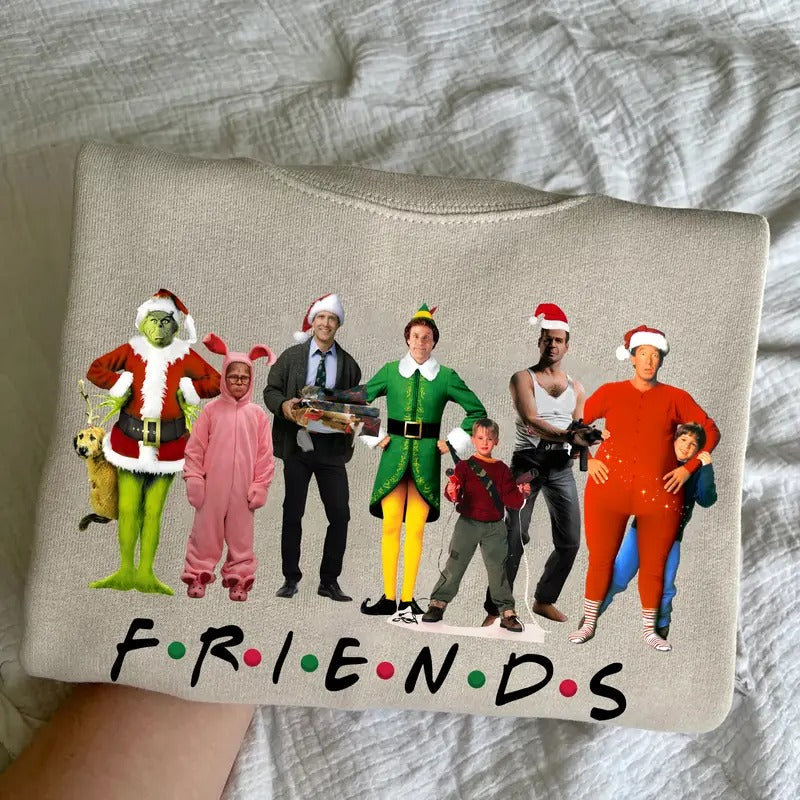 Christmas Friends Sweatshirt, Christmas Movie Watching Shirt, Retro Xmas Friends Sweater, Friends Christmas Shirt,...