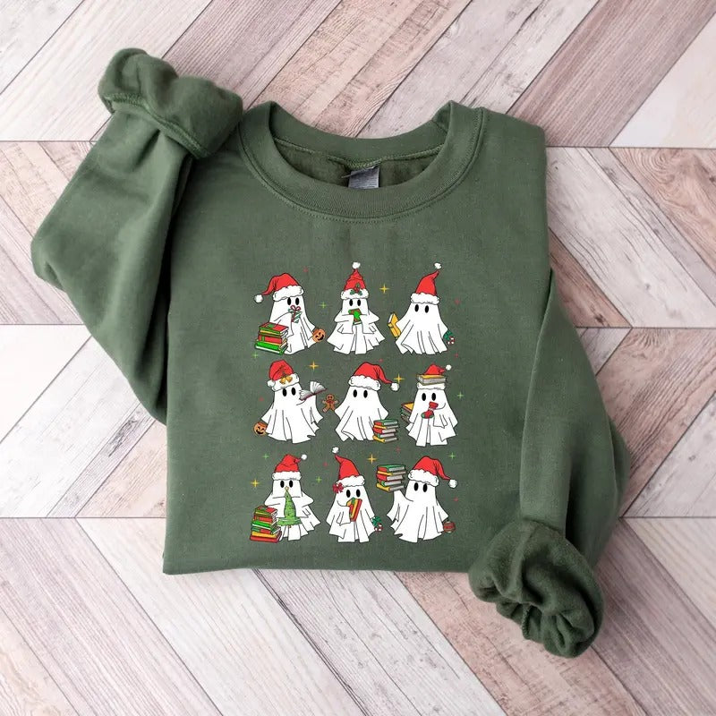Christmas Ghost Book Sweatshirt,Cute Christmas Ghost Sweater,Ghost Reading Book,Christmas Books Shirt,Christmas...