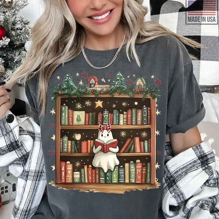 Christmas Ghost Book T-Shirt