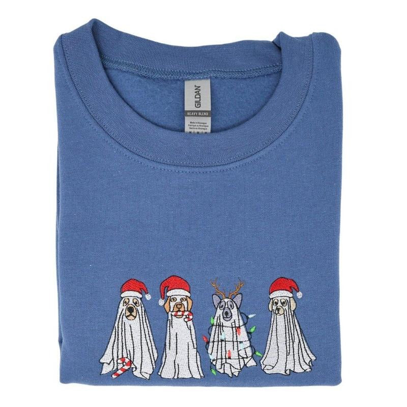 Christmas Ghost Dogs Embroidered Sweatshirt T-Shirts, Hoodie | HypeCrazeTee.com