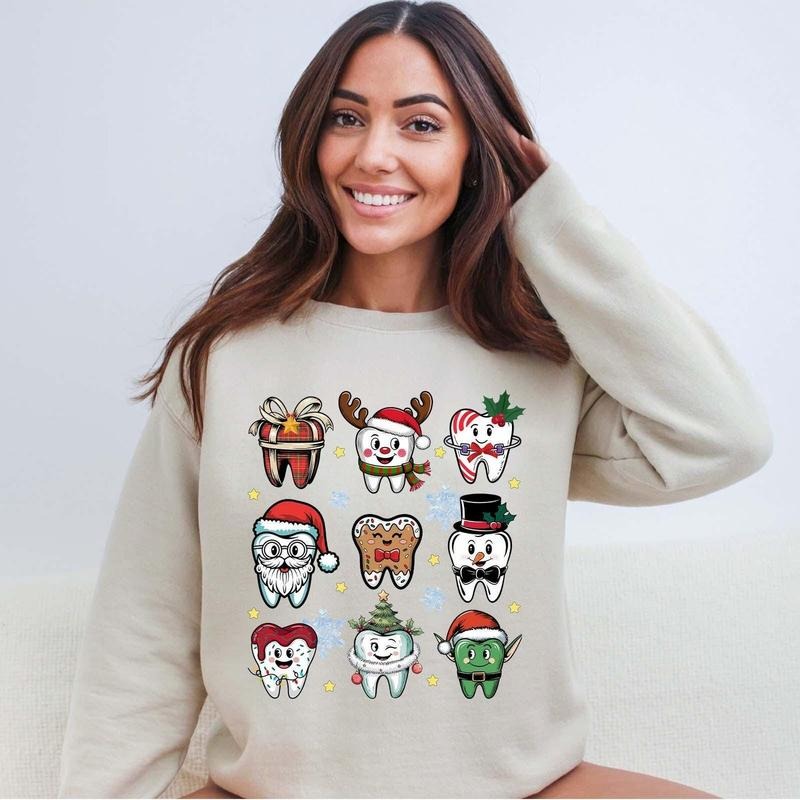 Christmas Gift For Dentist, Funny Christmas Teeth Sweatshirt, Holiday Christmas Dental Squad T-Shirts, Hoodie
