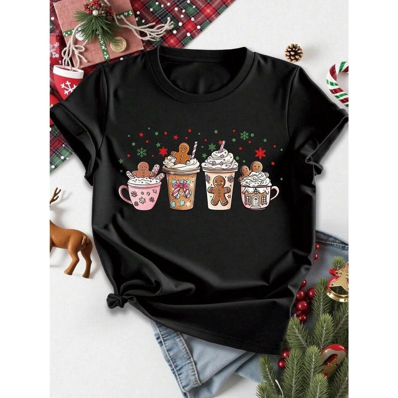 Christmas Gingerbread Man Drink Print Casual Plus Size T-Shirt Hoodie, Sweatshirt | HypeCrazeTee.com