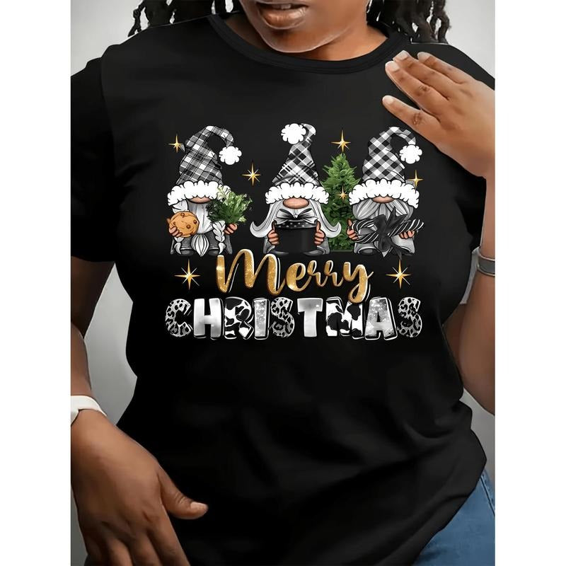 [Christmas Graphic Tee] Christmas Plus Size Women's Casual Graphic T-Shirt | Soft Short Sleeve Round Neck Tee, Festive...