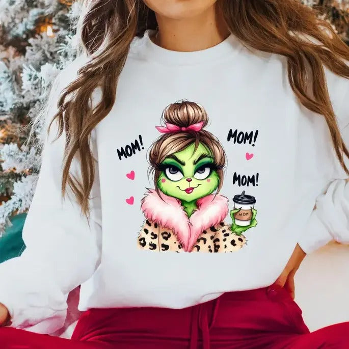 Christmas Green MOM Crewneck Sweatshirt, Boujeeee MOM Christmas Sweater T-Shirts, Hoodie | HypeCrazeTee.com