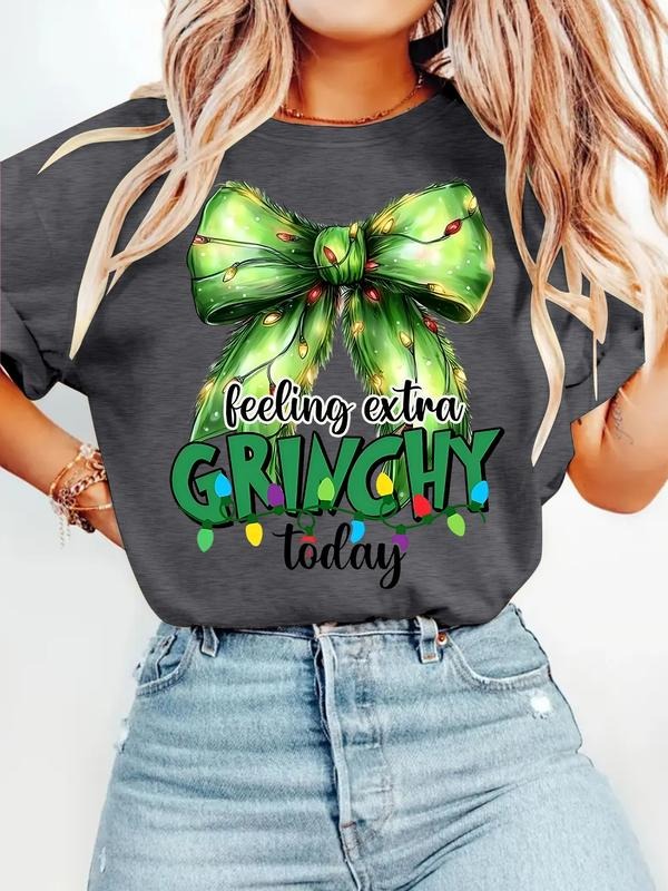 Christmas Grinch Print Women's Summer Casual Sports Top, Round Neck Short Sleeve T-Shirt, Comfortable Breathable, S-Xxl...