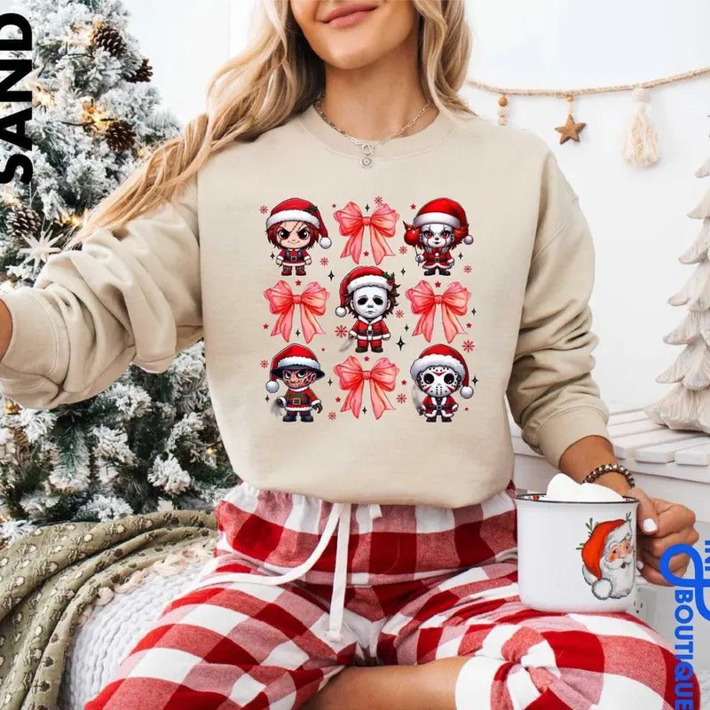 Christmas Halloween Sweatshirt, Movie Killers Shirts, Sarcastic Retro Tee, Xmas Halloween T-shirt, Halloween Coquette...