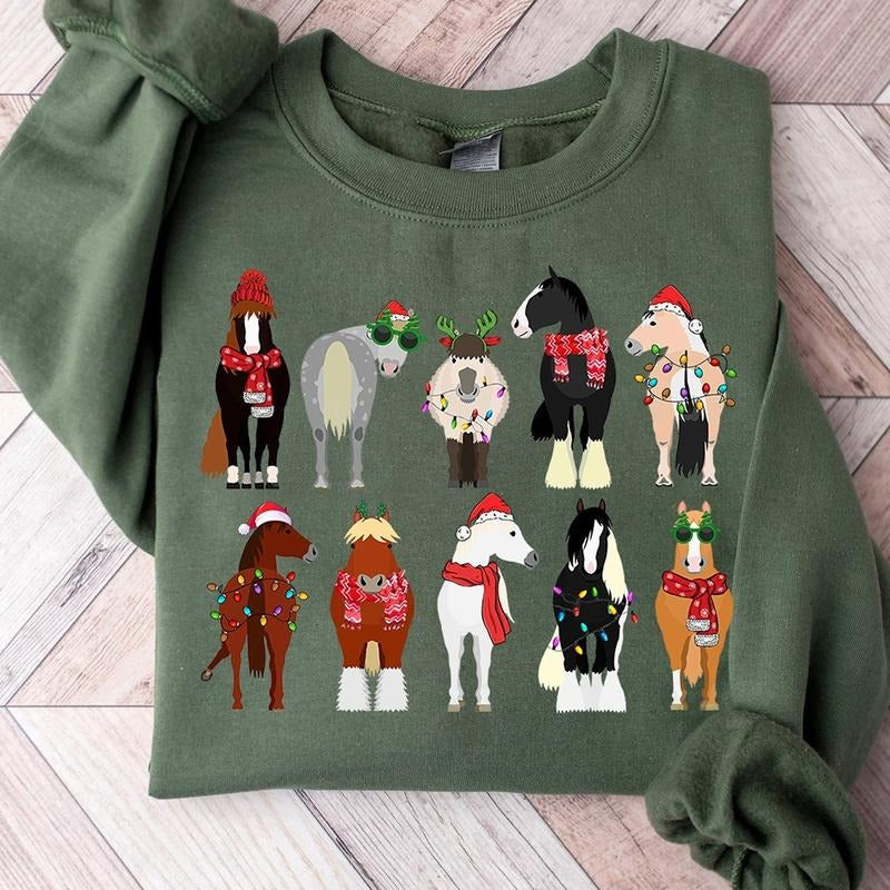 Christmas Horse Crewneck Sweatshirt, Hoodie, T-shirt, Cute Christmas Gifts | HypeCrazeTee.com