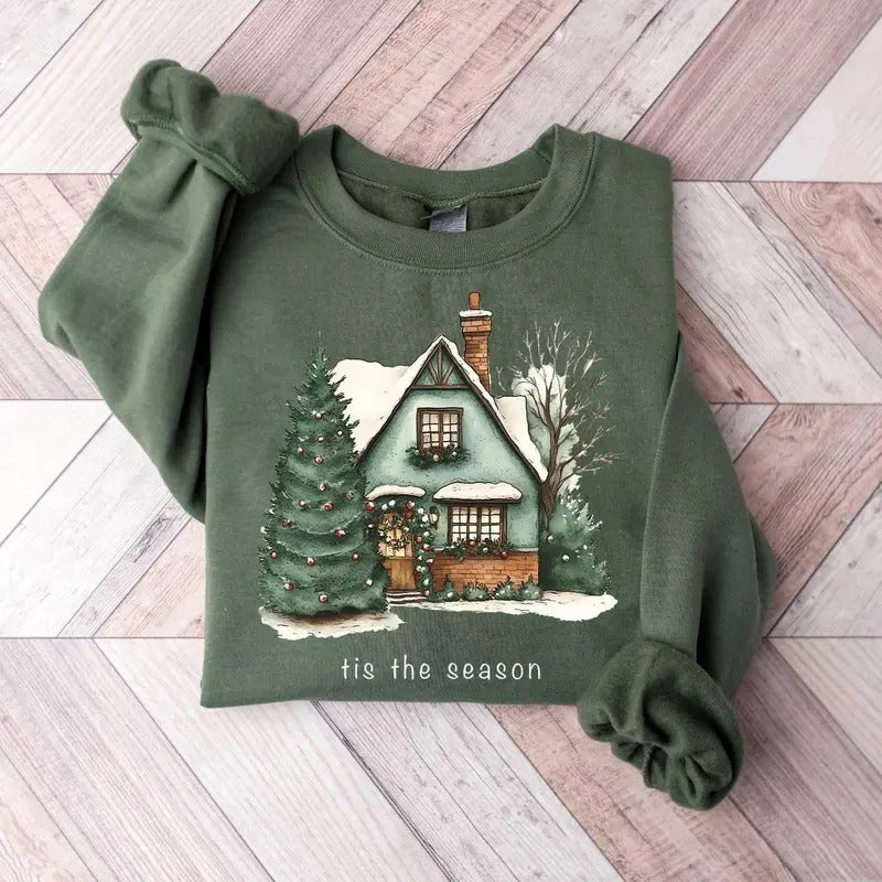 Christmas House Shirt - Women's Holiday Sweatshirt with Cute Cookie Design