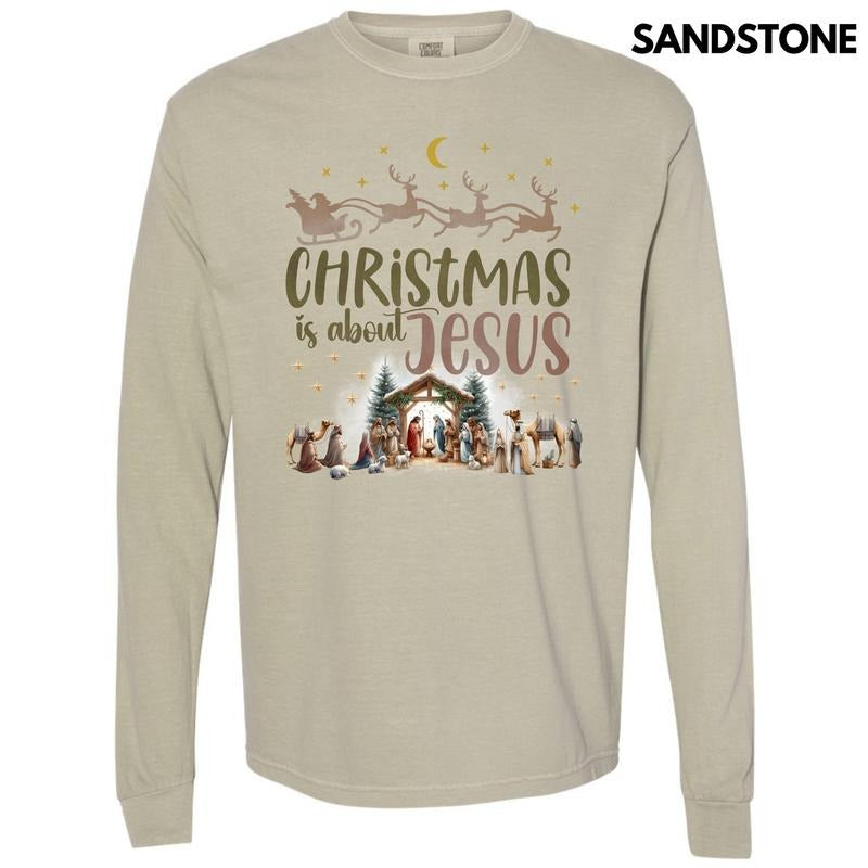 Christmas Is About Jesus Long Sleeve Comfort Colors T-Shirt 'NLB' Hoodie, Sweatshirt | HypeCrazeTee.com