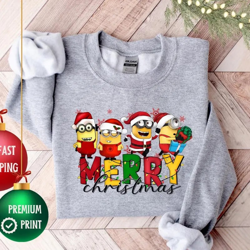 Christmas Minion Sweatshirt - Unisex Loose Fit Pullover Sweater for Men and Women - Fabric T-Shirts, Hoodie